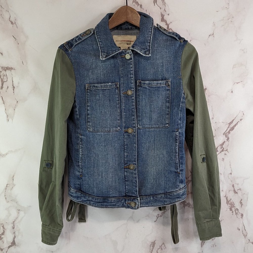 Anthropologie Jacket Womens XS Denim Jean Green Medium Wash Pilcro Military